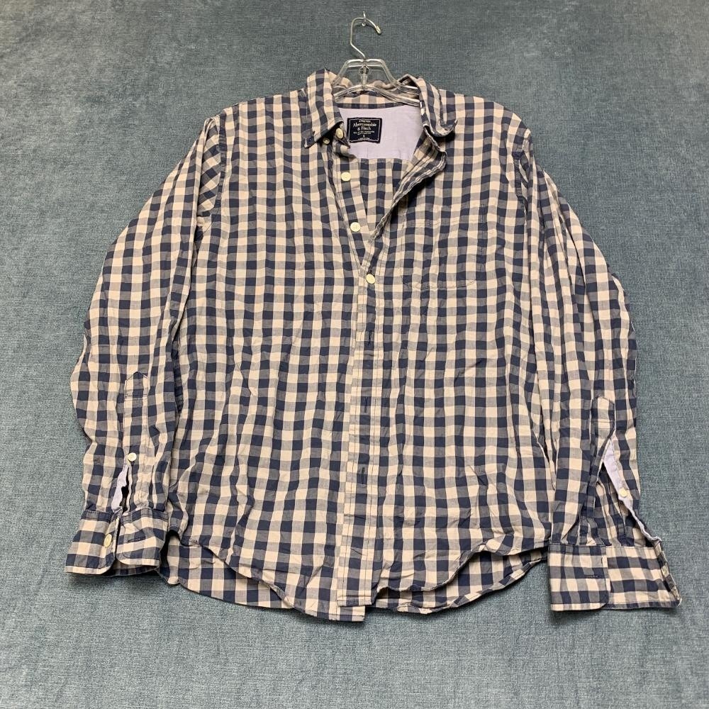 Abercrombie & Fitch Shirt Mens Small Blue Gray Plaid Cotton Stretch Button Down